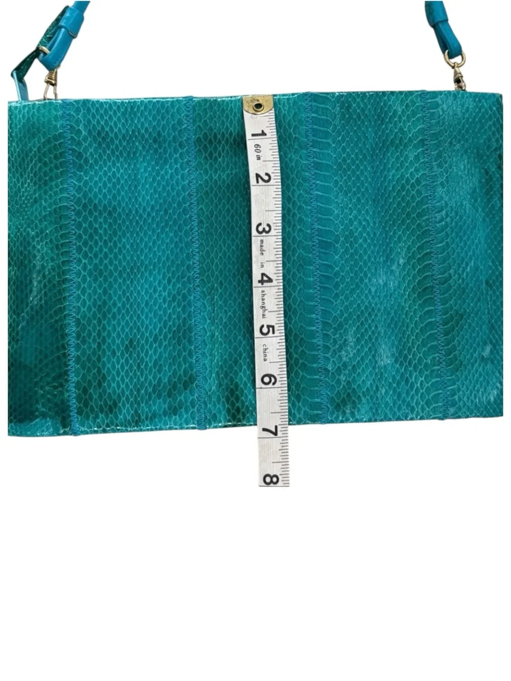 Vintage 80s Teal Snakeskin Panel Crossbody Clutch Bag Removable Strap Excellent
